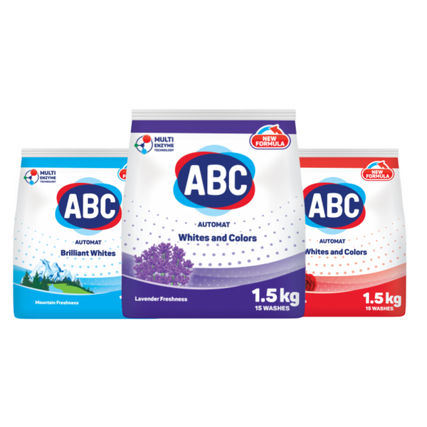 ABC Powder 1.5 KG (Pack of 12) | Stain Removal & Freshness | Whites Colours