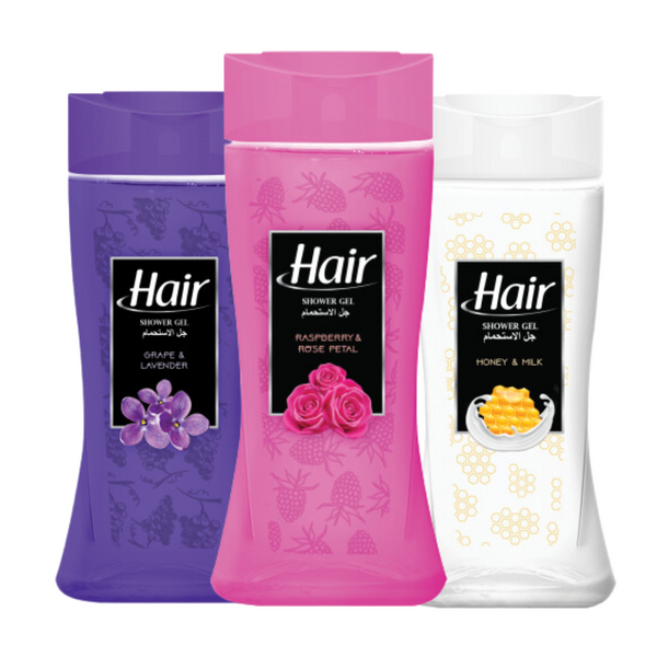 Hair Shower Gel 500ml (Pack of 12) | Natural Extracts for Nourishment & Moisture | Grape Lavender, Honey Milk, Raspberry & Rose